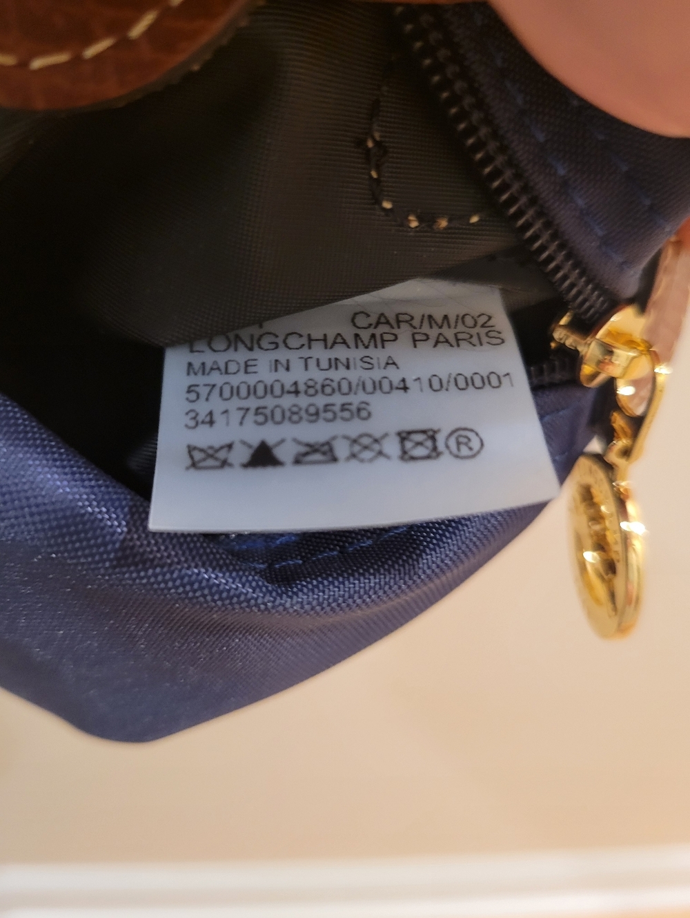 Longchamp Mini Top-Handle Pounch Navy and Brown Leather - Picture 8 of 8